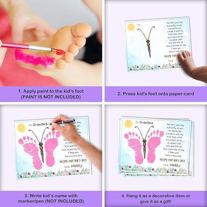 DIY Mothers Day Footprints Butterfly Art Craft Keepsake, Mothers Day Butterfly Footprint Memory Keepsake Decoration, Crafts Gifts for Mom Grandma from Kids Daycare PreK School Activity, Set of 8 Pcs