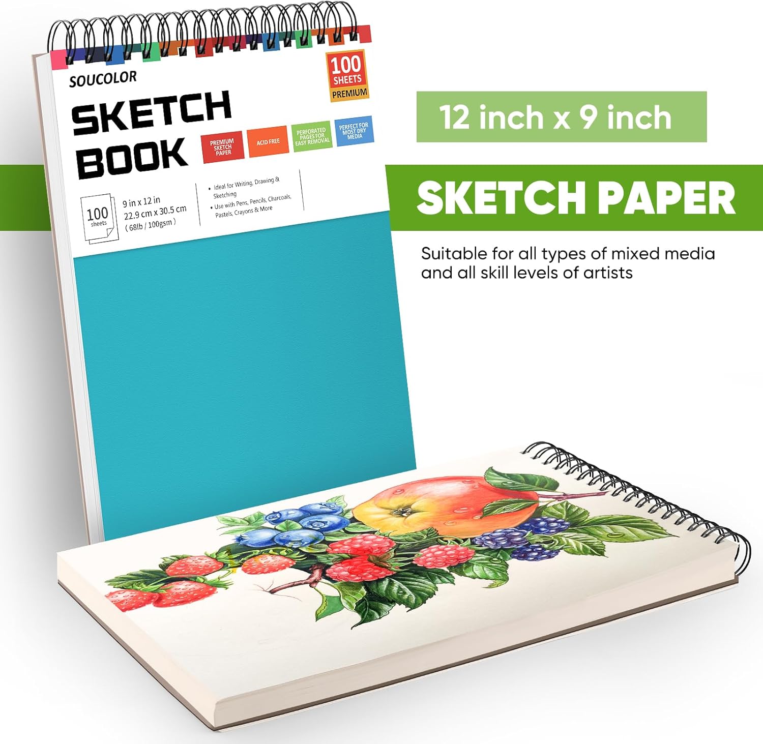 Soucolor School Supplies 9" x 12" Sketch Book for High College Teacher Student, 1-Pack 100 Sheets Spiral Bound Art Sketchbook, Acid Free (68lb/100gsm) Artist Blank Book for Kids, Back to School Stuff - Crafty Corner