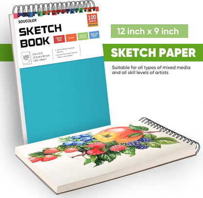 Soucolor School Supplies 9" x 12" Sketch Book for High College Teacher Student, 1-Pack 100 Sheets Spiral Bound Art Sketchbook, Acid Free (68lb/100gsm) Artist Blank Book for Kids, Back to School Stuff - Crafty Corner