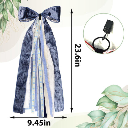 Large Blue Velvet Ribbon Bow for Wreath, Vintage Solid Fabric Ribbons Set Assorted Lace Ribbons Blue White Clip-On Wreath Sash Ribbon Bundle for Winter Christmas Home Indoor Outdoor Decor - Crafty Corner