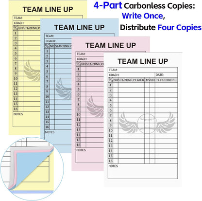30/60/120/180 Baseball Lineup Cards with 4-Part Carbonless Copies, 4.53 x 7.87 Inch 16 Player Roster Sheets for Games, Softball Line up Coaching Accessories for Coaches and Umpires