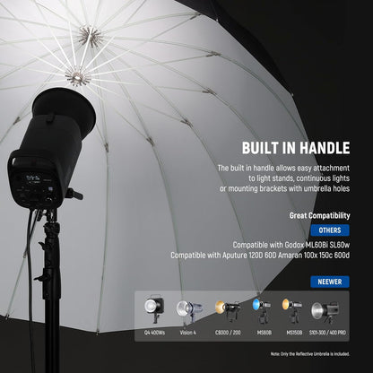 NEEWER 51"/130cm Parabolic Reflective Umbrella Photography with White Inner, Soft Lighting with Diffuser Cover, Bag, Quick Fold for Camera Photo Studio Video Light Shooting Monolight Flash, NS2U