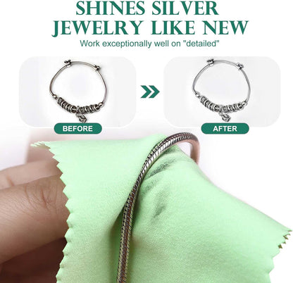 SEVENWELL 50pcs Jewelry Cleaning Cloth Green Polishing Cloth for Sterling Silver Gold Platinum Small Silver Polish 8x8cm