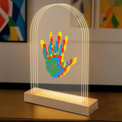 Family Handprint Kit with Light, DIY Baby Hand and Footprint Handmade Keepsake Kit, Family Gifts with 5 Non-Toxic Baby-Safe Paint, Ideas Gift for New Parents, Grandparents, Father's Day, Mother's Day