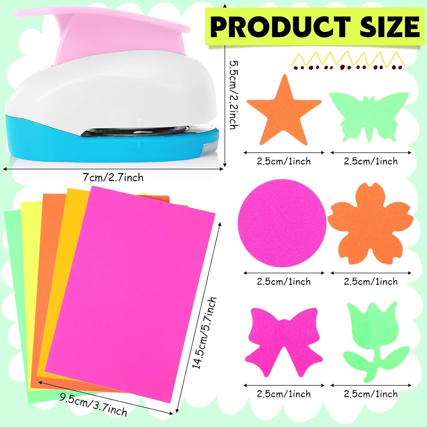 CHENGU 16 Pcs Craft Holes Punch Paper Punchers Scrapbook Punches with Craft Sticker Paper, Round, Star, Square, Heart, Flower, Wave Circle Shape (1 Inch,Fresh Style) - Crafty Corner