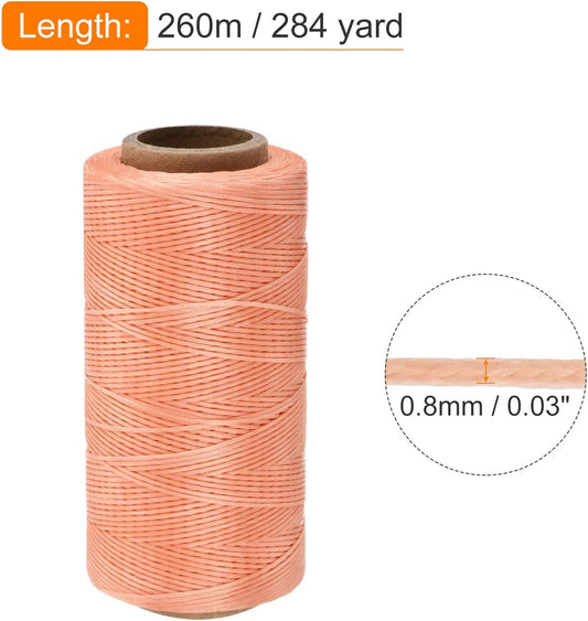 MECCANIXITY Waxed Thread,284 Yard 0.8mm 150D Flat Wax Thread Polyester Waxed String for Leather Sewing Hand Weaving Book Binding Home Decoration,Light Pink