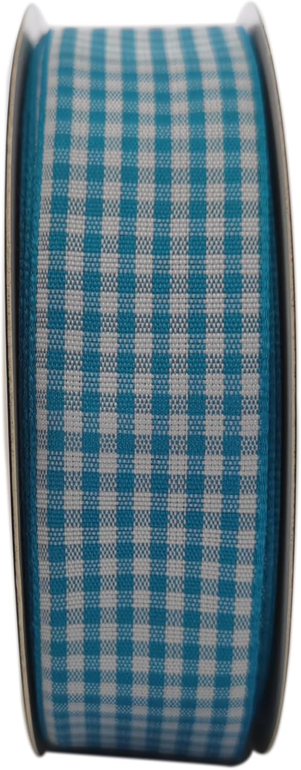 Micomon 1-Inch Vivid Blue and White Woven Edge Plaid Ribbon Polyester Gingham Ribbon 25 Yards Each Roll (1",Vivid Blue) - Crafty Corner