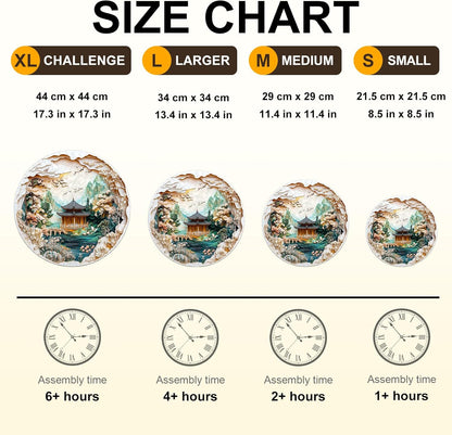 KAAYEE Wooden Puzzles for Adults, 3D Visual Effect Chinese Landscape Painting Wooden Jigsaw Puzzle Unique Shape Wood Puzzle Adult, 3D Effect Flat Puzzle Birthday Family Games (L-13.4*13.4 in-285pcs)
