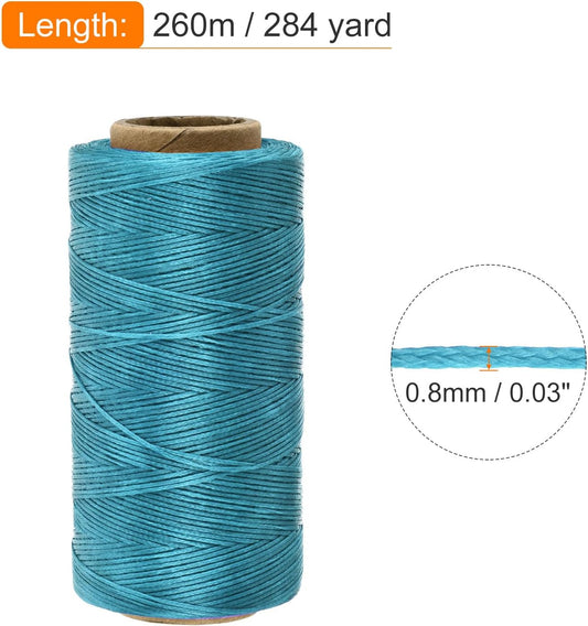 MECCANIXITY Waxed Thread,284 Yard 0.8mm 150D Flat Wax Thread Polyester Waxed String for Leather Sewing Hand Weaving Book Binding Home Decoration,Sky Blue