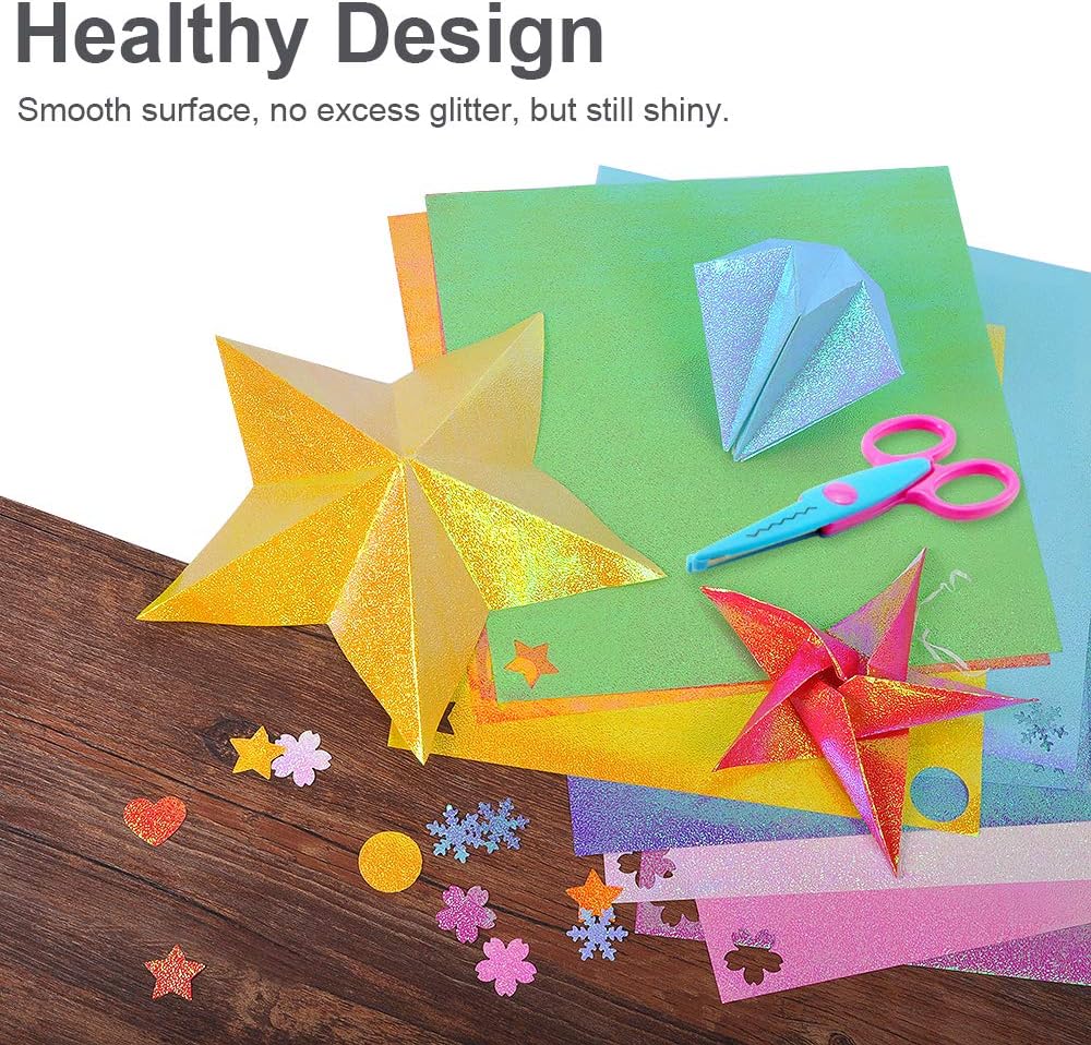 UCEC 50 Sheet Shiny Origami Paper 10 Colors Square Iridescent Origami Paper, Decoration Glitter Square Folding Papers for Kids Arts & Crafts Projects - Crafty Corner