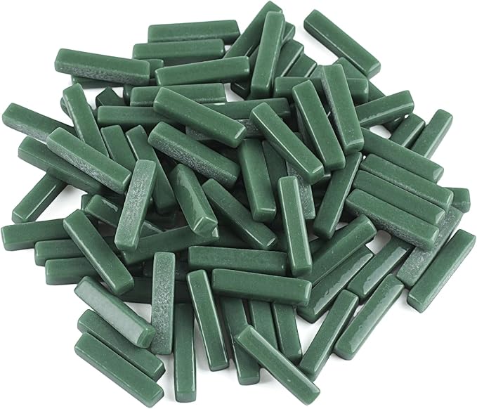 Youway Style Mosaic Tiles for Crafts Bulk,150g Green Strips Shapes Mosaic Glass Pieces,Glass Mosaic Garden Craft Kit