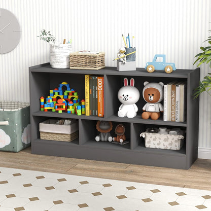 Toy Storage Organizer, 2-Tier Kids Bookshelf, 5 Cube Kids' Bookcases, Cabinets & Shelves, Wooden Toy Organizers, Small Book Shelf for Bedroom, Playroom, Classroom, Nursery (Gray)