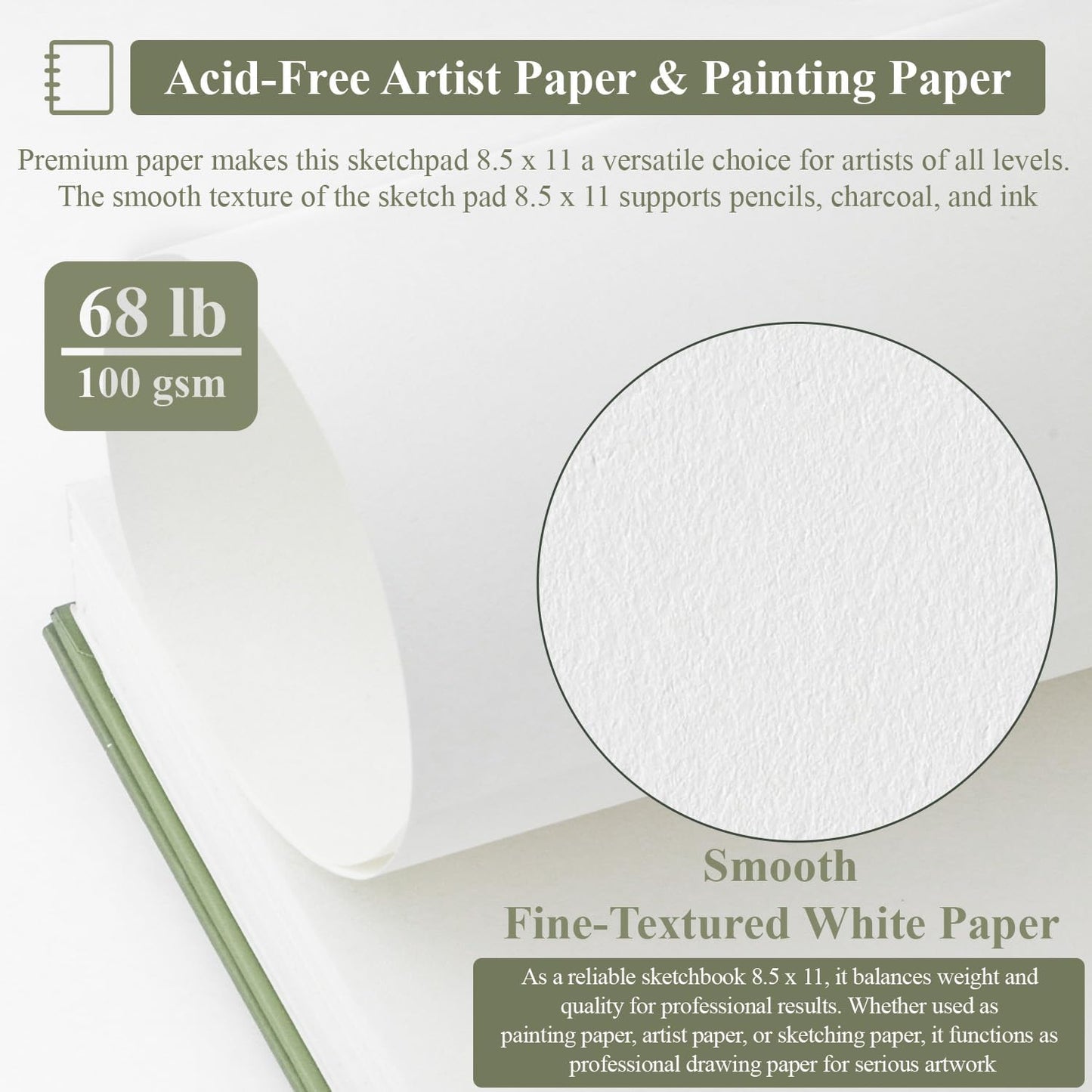 Sketch Book 8.5 x 11, Sketch Pad, Pack of 1 (68lb/100gsm), 100 Sheets Spiral Sketchbook, Acid Free Drawing Paper, Sketch Pads for Drawing for Adults, Art Paper for Drawing and Painting for Kids. - Crafty Corner