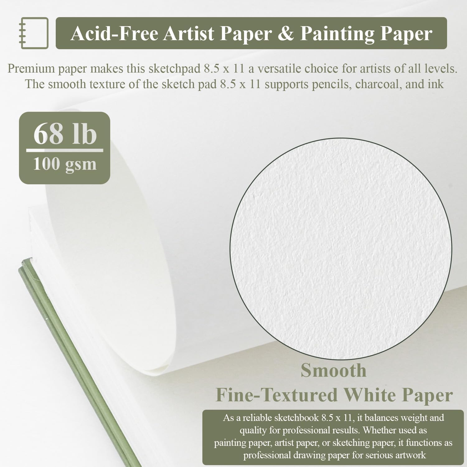 Sketch Book 8.5 x 11, Sketch Pad, Pack of 1 (68lb/100gsm), 100 Sheets Spiral Sketchbook, Acid Free Drawing Paper, Sketch Pads for Drawing for Adults, Art Paper for Drawing and Painting for Kids. - Crafty Corner