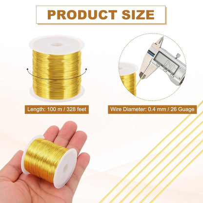 PATIKIL 26 Guage/ 0.4 mm 328 Feet Jewelry Craft Wire, Copper Beading Wire with Plier for Beading Jewelry Making Supplies Earrings Bracelets Accessories Sculptures Gardening, Gold