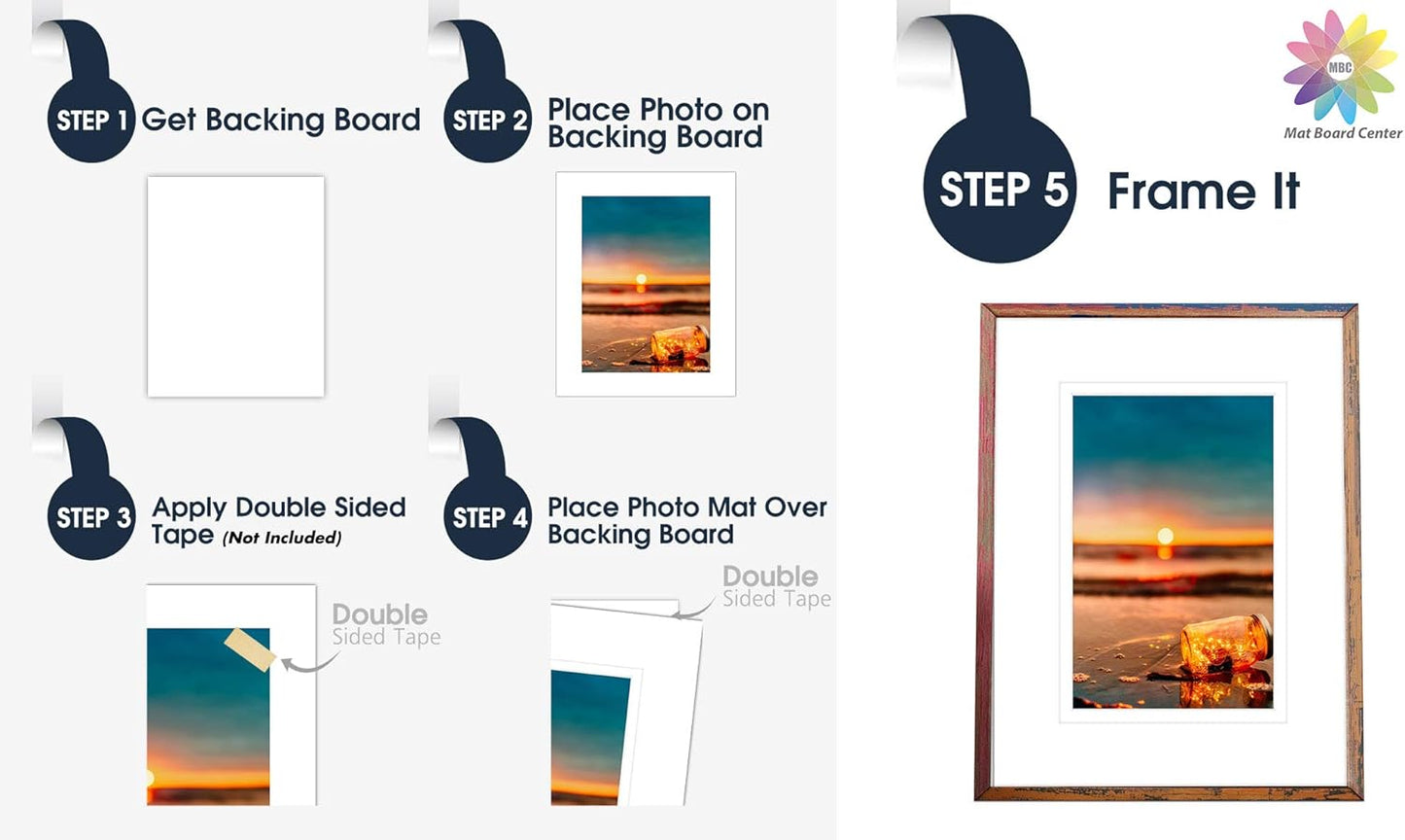 Mat Board Center, Pack of 5, 16x20 for 11x14 Photo Picture Double Mats - Acid Free, 8-ply Thickness, White Core - for Pictures, Photos, Framing (White Over White)