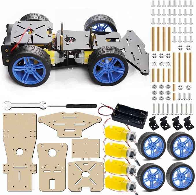 Arduino Robot Car Kit - 4WD Smart Robot Car Chassis with Motors, Wheels and Battery Case for Arduino R3/R4/Leonardo/Raspberry Pi 5/4B/3B+/3B/2B/1B+