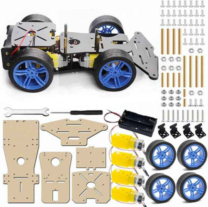 Arduino Robot Car Kit - 4WD Smart Robot Car Chassis with Motors, Wheels and Battery Case for Arduino R3/R4/Leonardo/Raspberry Pi 5/4B/3B+/3B/2B/1B+