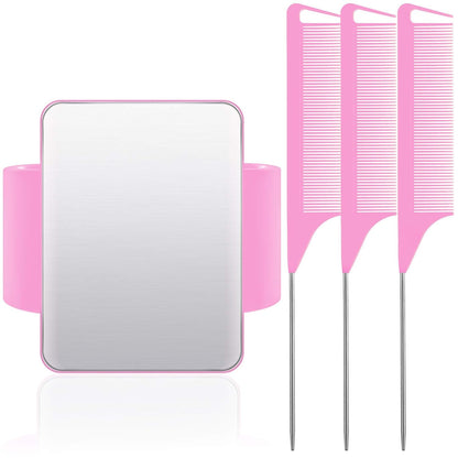 WILLBOND Magnetic Wrist Sewing Pincushion Wrist Magnetic Pin Holder Wristband Pin Cushion Holder with 3 Pcs Stainless Steel Pintail Comb Rat Tail Comb for Hair Clips Hand Sewing(Pink)