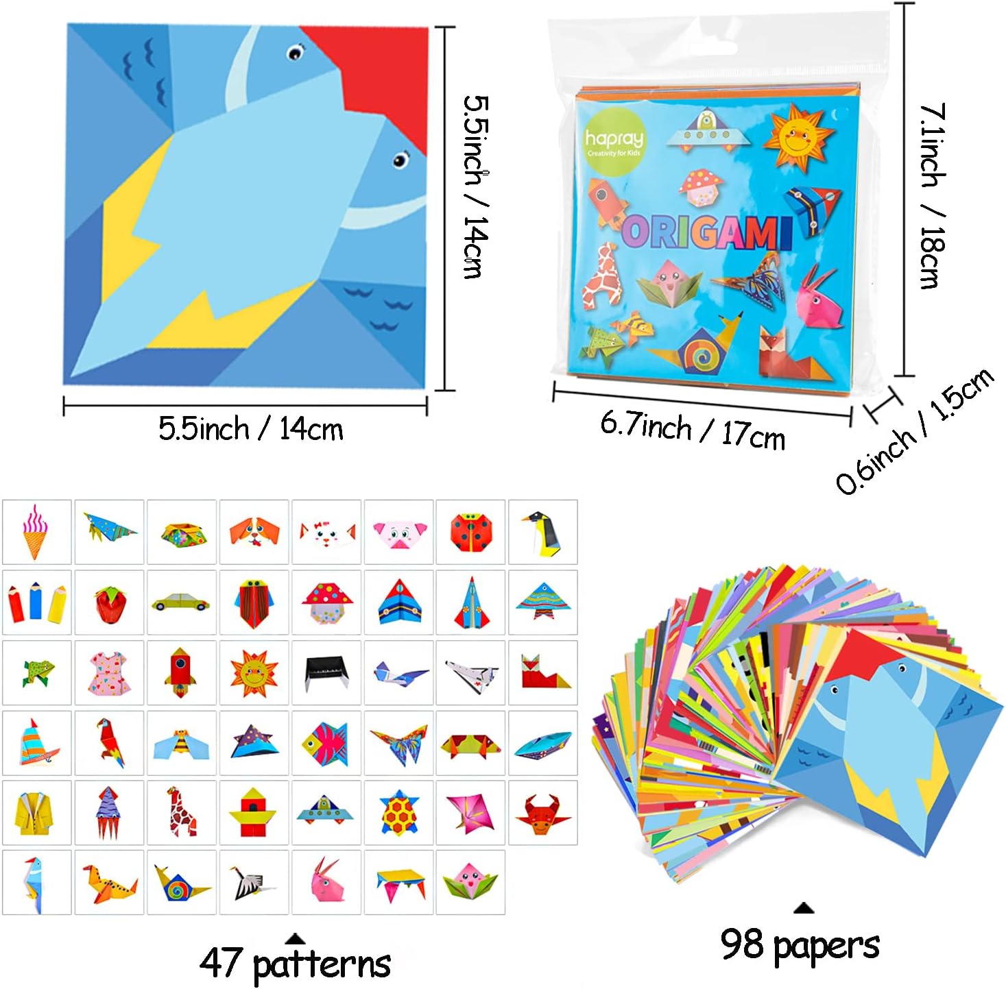 Origami Kit for Kids Ages 5-8 8-12, with Guiding Book, 98 Sheets Paper with 47 Patterns, DIY Art and Craft Projects, Beginners Children's Day Gift Boy Girl - Crafty Corner