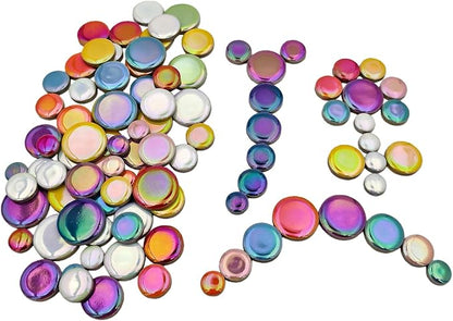 200g Iridescent Round Mosaic Tiles for Crafts Bulk, 11mm-23mm 4 Size Circular Mosaic Ceramic Pieces for Vases, Garden Decor, DIY Mosaic Making (Multicolor)