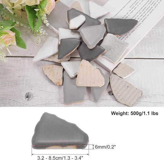 uxcell 500g/1.1LB Irregular Ceramics Mosaic Tiles, 3.2-8.5 cm Bulk Stained Ceramic Mosaic Pieces Stones Mosaic Kits for DIY Art Craft Projects Home Decor, Mixed Grey