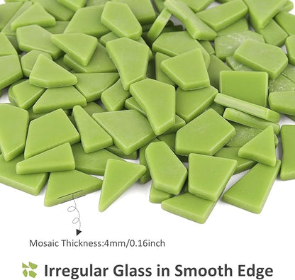 Youway Style Green Glass Mosaic Tiles for Crafts Bulk,200g Broken Glass Tiles for DIY Spring Mosaic Art Decor,Garden Mosaic Supplies