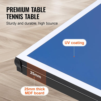 VEVOR Ping Pong Table, Professional Table Tennis Game, Indoor MDF Portable Table Tennis Table, Foldable Ping Pong Table with Quick Clamp Net and Lockable Wheel, 10 Minute Easy Assembly, 25mm Tabletops