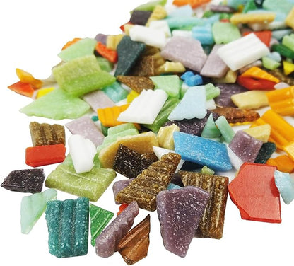 Mosaic Tiles, Glass Mosaic Pieces, 2x2cm Wavy Square Tiles, Mosaic Kits, Glass Mosaic Tiles for Crafts DIY Art, Frames, Vases Filler, Home Decor, 410g/14.5oz (Crushed Mixed Color)