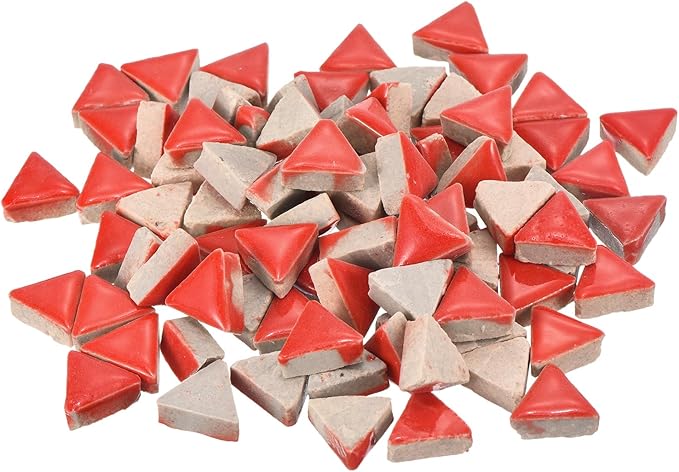 MECCANIXITY 200g Ceramic Mosaic Tiles for Crafts Bulk, Triangle Red Ceramic Tiles for Mosaic Kits Garden Stepping Stone Cup Mat