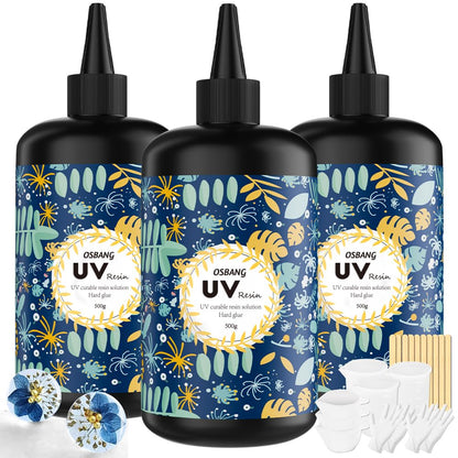 Crystal Clear Hard UV Resin Upgraded Formula Ultraviolet Fast Curing for Jewelry Making Craft Decoration, Hard Transparent Glue Solar Cure Sunlight Activated Resin (1500g)