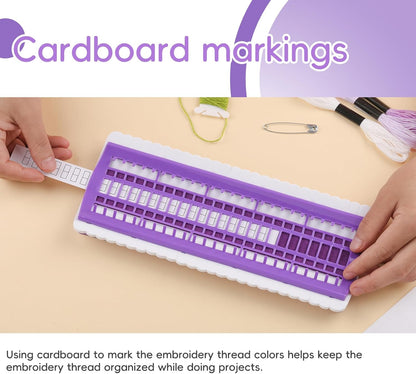 Lokunn Floss Organizer Embroidery, 50 Positions, Thread Organizers for Sewing and Cross Stitch Embroidery Thread, Plastic & Non-Woven Fabric, Purple, Comes with 15 Sticky Notes