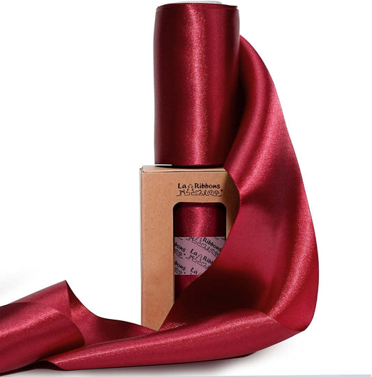 LaRibbons Red Satin Ribbon 4 Inch 10 Yards Christmas Ribbons Double Faced Luxury Burgundy Silk Ribbon for Gift Wrapping Flower Bouquets Bow Christmas Wedding Party Decoration - Crafty Corner