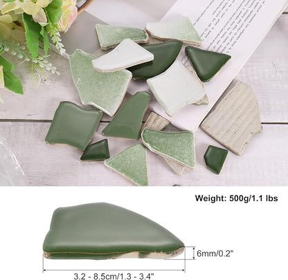 uxcell 500g/1.1LB Irregular Ceramics Mosaic Tiles, 3.2-8.5 cm Bulk Stained Ceramic Mosaic Pieces Stones Mosaic Kits for DIY Art Craft Projects Home Decor, Mixed Green