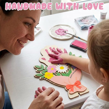 HYPERI DIY Mothers Day Crafts for Kids Handprint Art, Handprints Wooden Rose Flower Bouquet, Mothers Day Gifts for Mom from Kids, for Grandma from Grandkids, Mothers Day Keepsake Craft (Mom Bouquet)