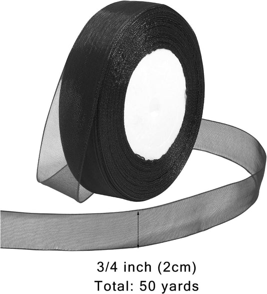 Ribbon for Gift Wrapping 3/4 inch Black Sheer Organza Ribbon for Flower Bouquet Tulle Thin Chiffon Ribbons for Wedding Invitations Christmas Halloween Presents Decorations Crafts 50 Yards - Crafty Corner