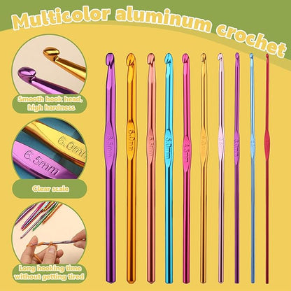 IMZAY 54 Pcs Crochet Hooks Set, 0.6mm-6.5mm Crochet Needles, Crochet Hooks Kit with Storage Case, Ergonomic Knitting Needles Stitch Marker Hand Craft Knitting Accessories for Beginners (Red)