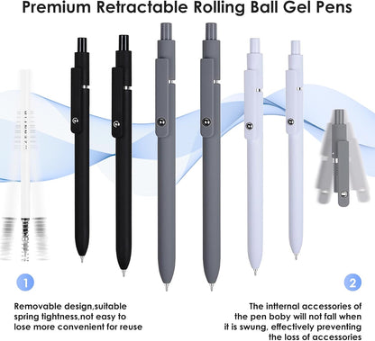 Gel Pens, 6PCS Black Ink Fine Point Pens With Smooth Writing, School Office Supplies, Anniversary Birthday Gifts for Men Women, Quick Dry Pen For Journaling, Nurse Aesthetic Pen (Black Gray White)