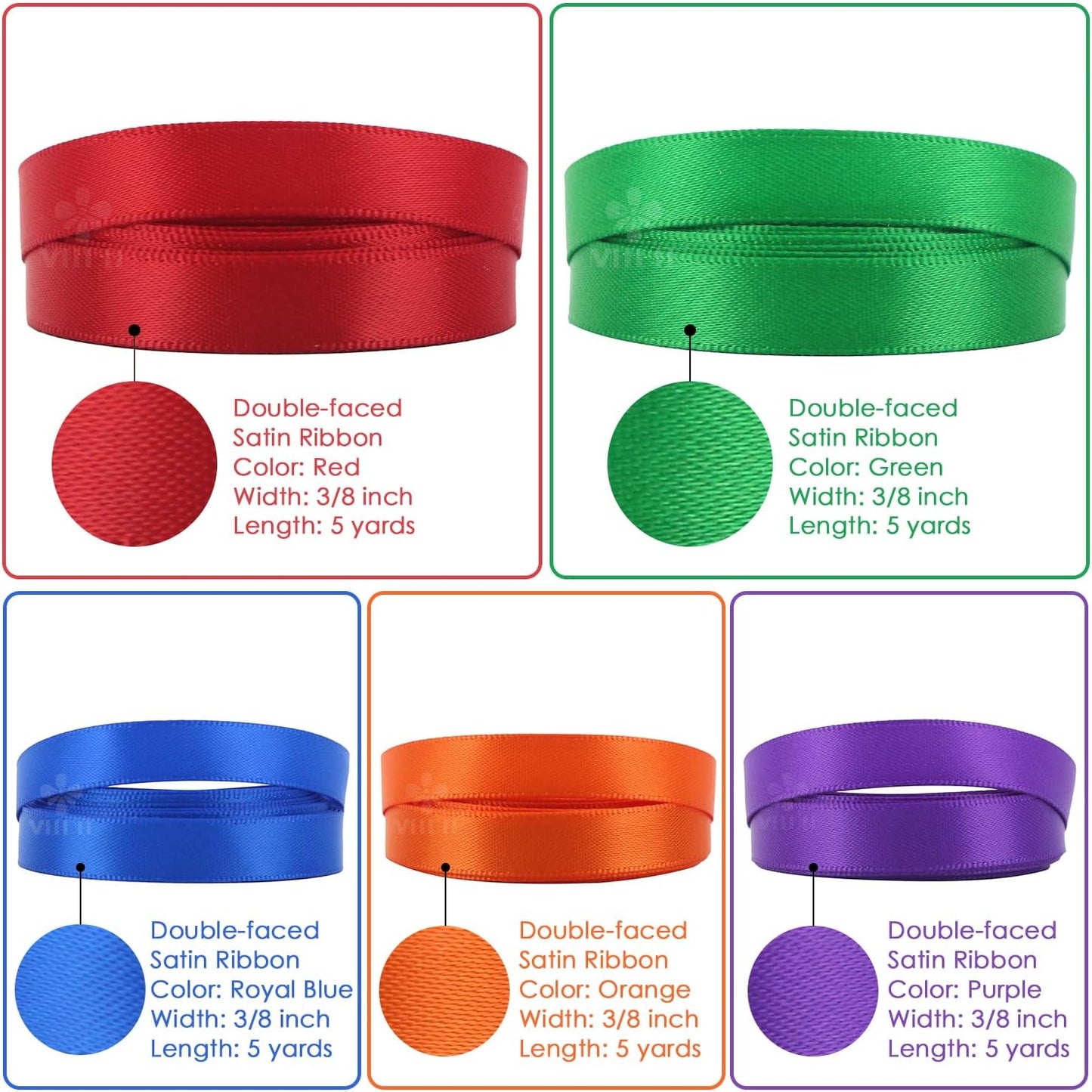 MEEDEE Rainbow Ribbon Solid Color Assortment 10 Colors Double Face Satin Ribbon for Gift Wrapping Happy Birthday Party Decorations, 3/8" X 5 Yard Each Total 50 Yds Per Package - Crafty Corner