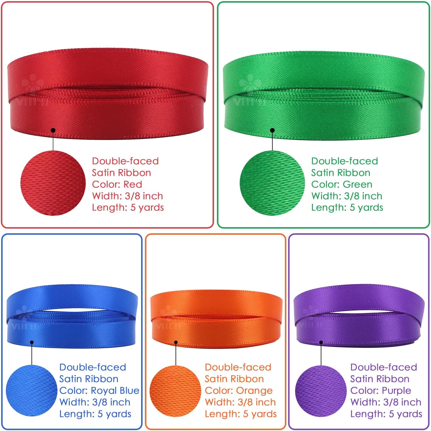 MEEDEE Rainbow Ribbon Solid Color Assortment 10 Colors Double Face Satin Ribbon for Gift Wrapping Happy Birthday Party Decorations, 3/8" X 5 Yard Each Total 50 Yds Per Package - Crafty Corner