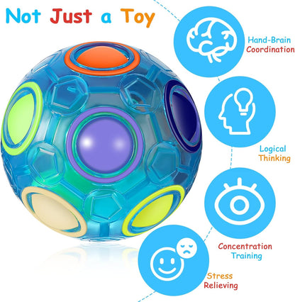 12 Pack Rainbow Puzzle Ball Magic With 2 Pcs Pouches Fidget Toy for Boys and Girls Speed Cube Funny Stress Reliever for Kids Teen and Adults (White, Blue)
