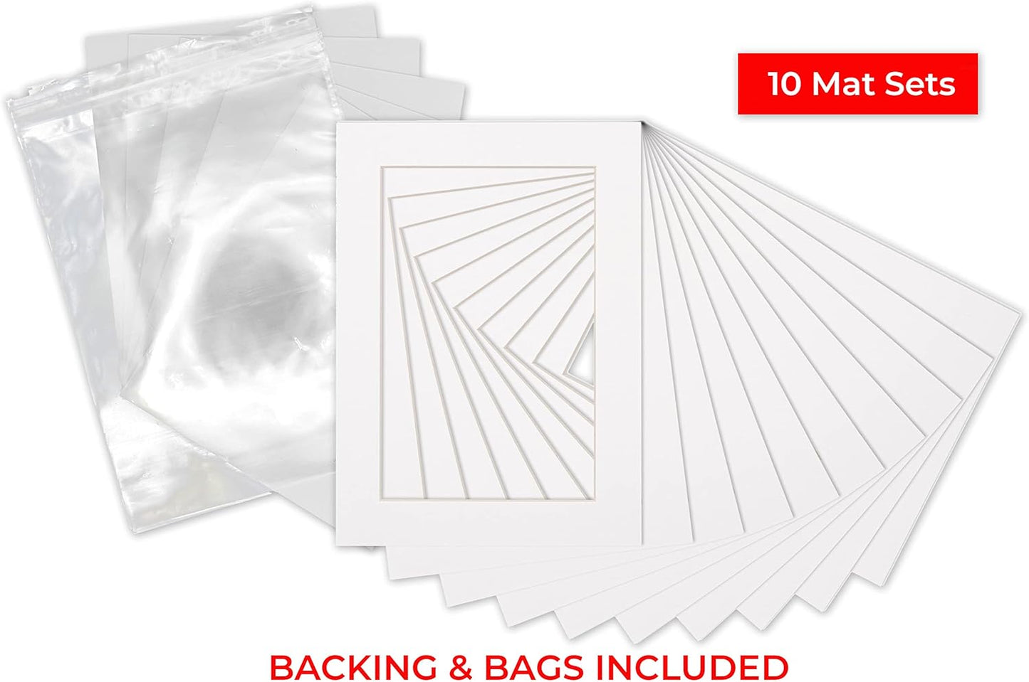 5x7 Mat for 8.5x11 Frame - Precut Mat Board Acid-Free Show Kit with Backing Board, and Clear Bags White 5x7 Photo Matte Made to Fit a 8.5x11 Picture Frame Matboard for Framing, Pack of 10 Mats