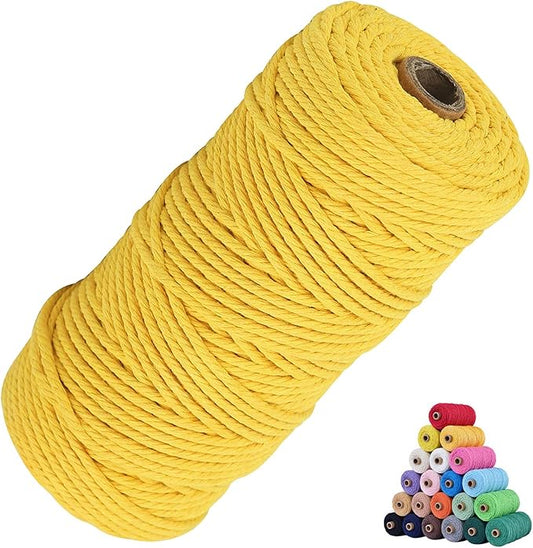 Natural Cotton Cord Macrame Supplies - 3mm & 109Yards, 2-6mm Variety Pack, Soft & Twisted, Lemon Yellow