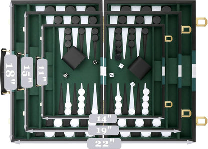 Backgammon Set - Classic Board Game with Premium Leather Case - Portable Travel Strategy Backgammon Game Set for Adults, Kids - Suitable as (15inch, Black)