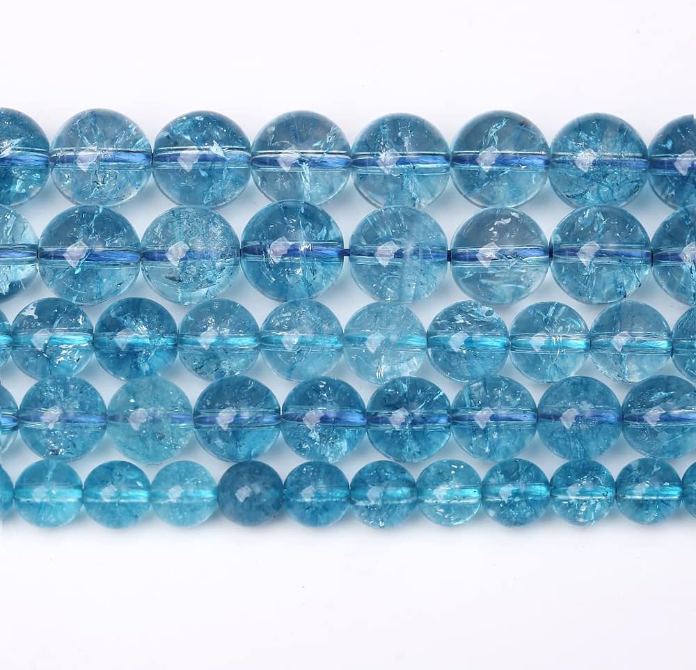 74pcs 10mm Blue Topaz Crystal Quartz Natural Stone Round Loose Beads for Jewelry Making DIY Bracelet Necklace Earrings 32" 2 Strands