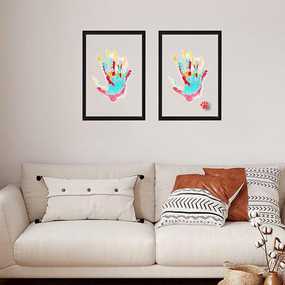 XQC Family Handprint Kit - DIY Craft Keepsake Frame with Clear Boards, Unique Gift for New Families & Pets (Black)