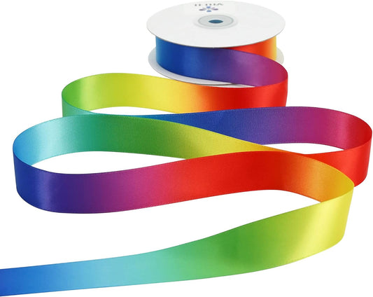MEEDEE Satin Rainbow Ribbon 1 Inch - 25 Yards for Gift Wrapping, Birthday, Pride Party Decoration, Handmade Bows, DIY Crafts - Neon Color - Crafty Corner
