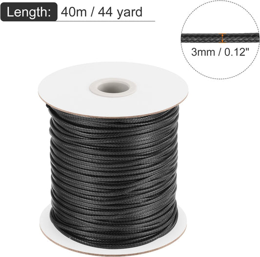 MECCANIXITY Waxed Cord 3mm Waxed Polyester Cord 44 Yard Wax String for Bracelet Making, Necklaces, Beading, Jewelry Making and DIY Crafts(Black)