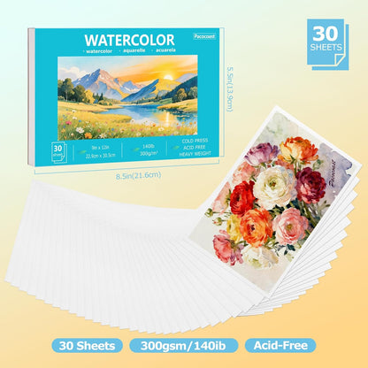 Pacocoast Water Color Paper Bulk, 5.5"x8.5" Art Sketch Book, Pack of 3 (90 Sheets), (140lb/300g) Artist Watercolor Drawing Paper for Kids Adults, Watercolor Pad for Paint, Pencil, Pastel, Crayon