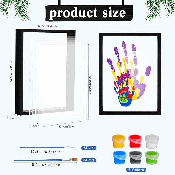 Suzile DIY Handprint Kit for New Parents - Mother's Day Father's Day Gifts,Baby Handprint Frame with 5 Acrylic Boards & 6 Colors Paint,Family Keepsake Craft for First-time Moms Dads(Black)